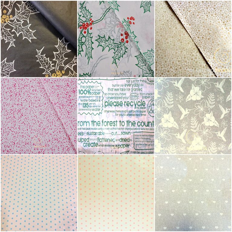 Our range of printed tissue displayed like quilt blanket