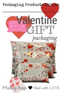 valentine heart mailing bags in white with red and black heart print
