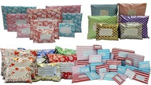 polka dot, cnady stripe, floral and hearts mail bags