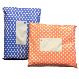 new coral and royal blue polka mailing bags