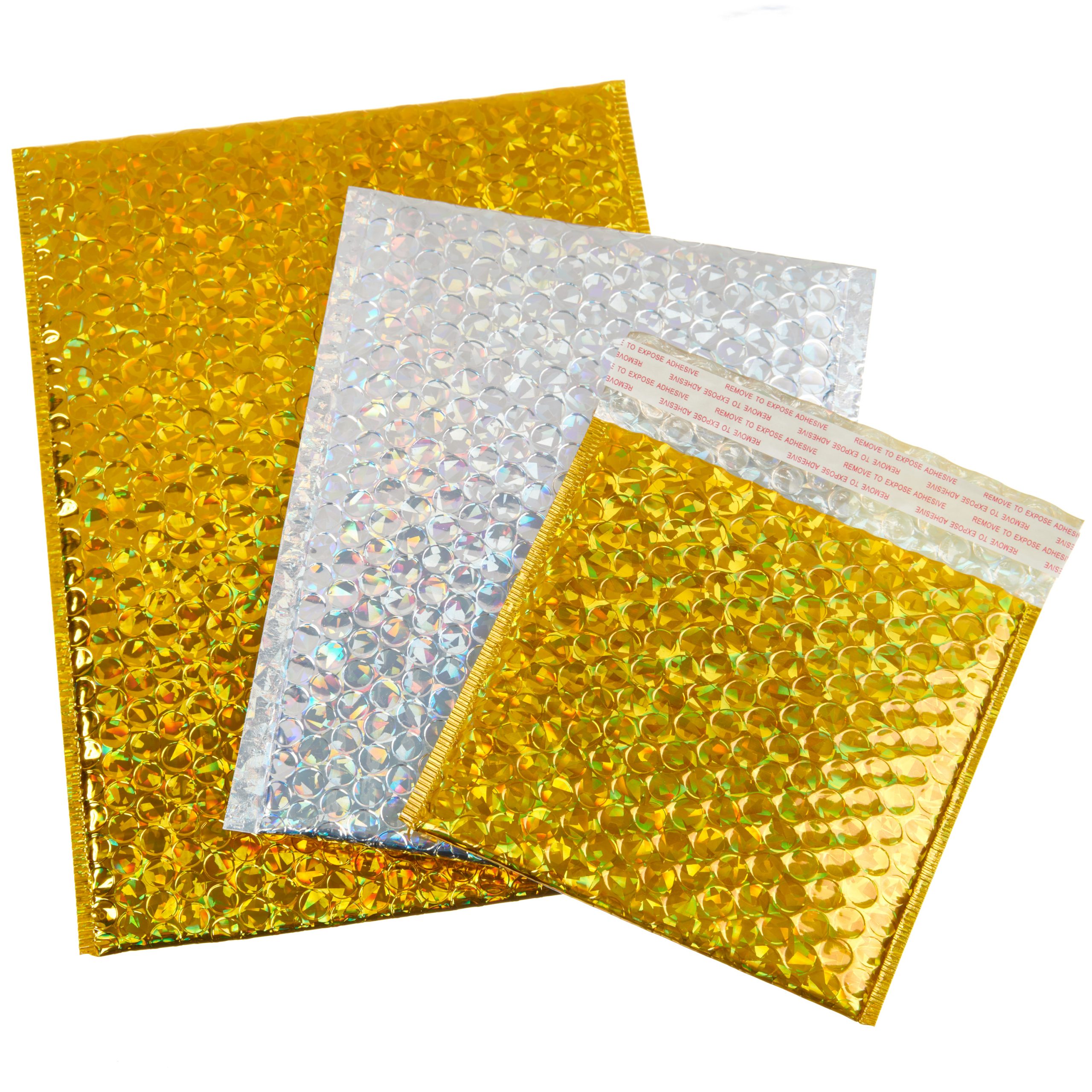 50 Gold 165mm x 165mm CD Shiny Metallic Bubble Padded Bag Mailing Envelopes 